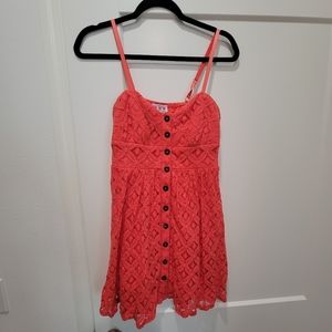 Medium Coral Lace Sundress with Buttons